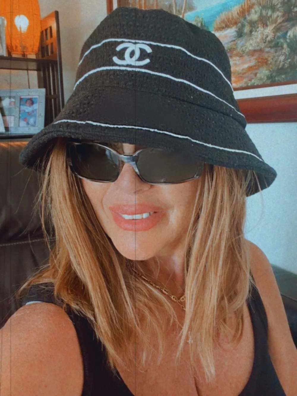 Fashion luxury  Black Bucket Hat with White Trim and CC Logo Last One 🔥